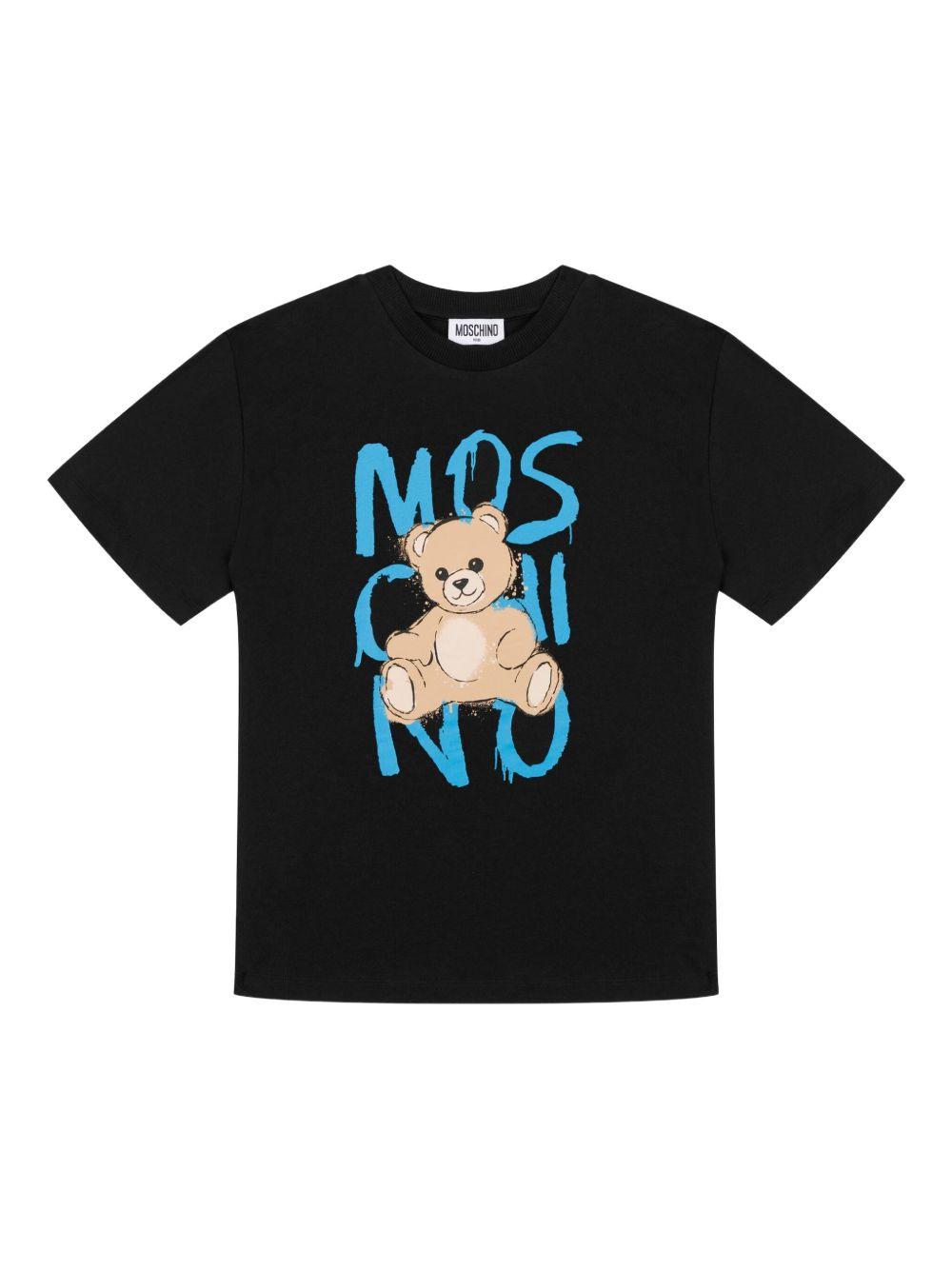 T-shirt Nera Maniche Corte con Teddy Bear HNM05GLAA20 60100 MOSCHINO KIDS 
