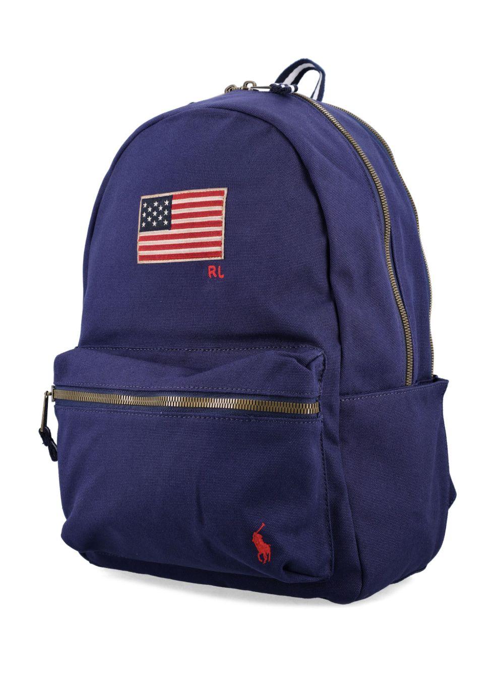 Zaino in Cotone Blu Navy con Ricamo Polo Pony 9AR137 BCV POLO RALPH LAUREN KIDS 