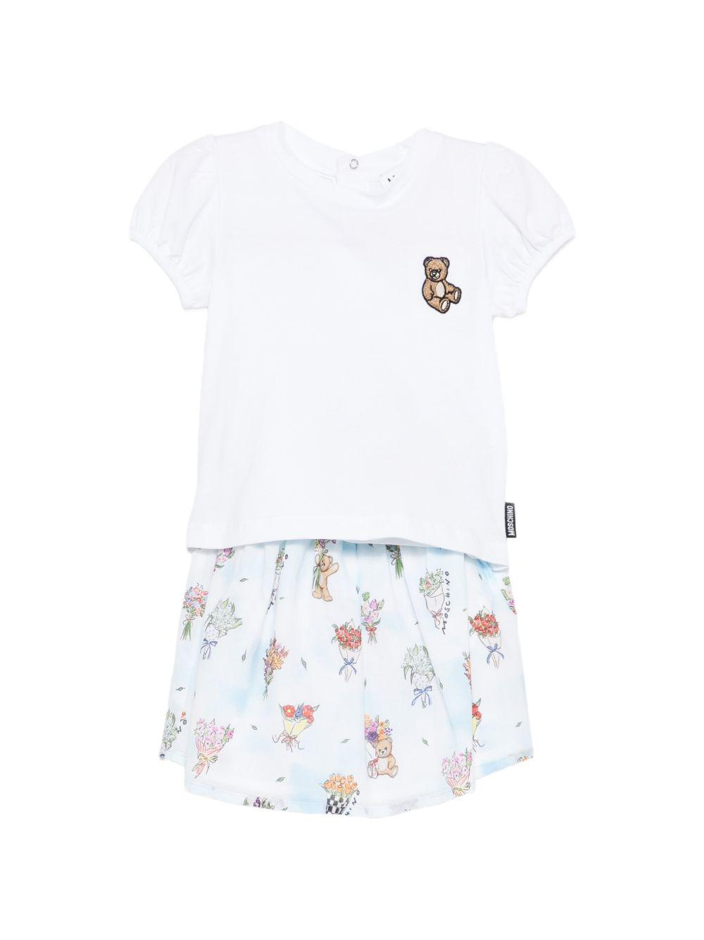 Completo t-shirt e shorts con stampa floreale MDG01RL1B13 83281 MOSCHINO KIDS 