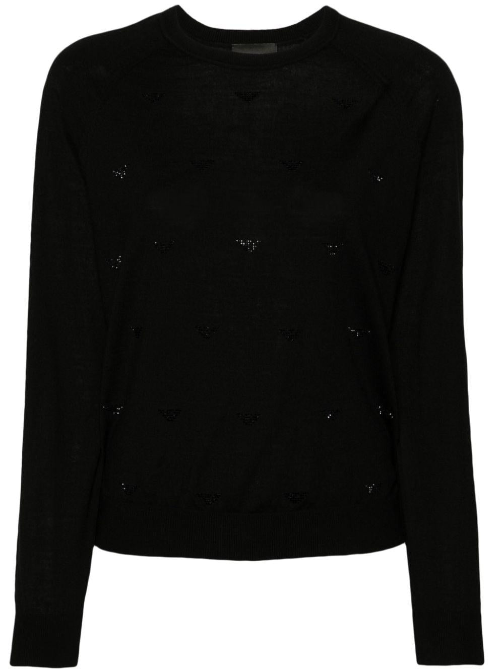 Maglione nero con mini loghi strass