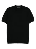 Black T-shirt with crew neck and short sleeves