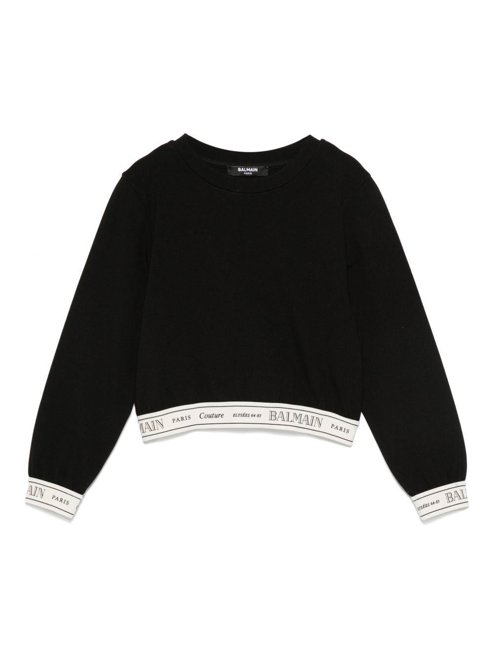 Top Nero Crop con Banda Logo BX4B90J0371 930AV BALMAIN KIDS 