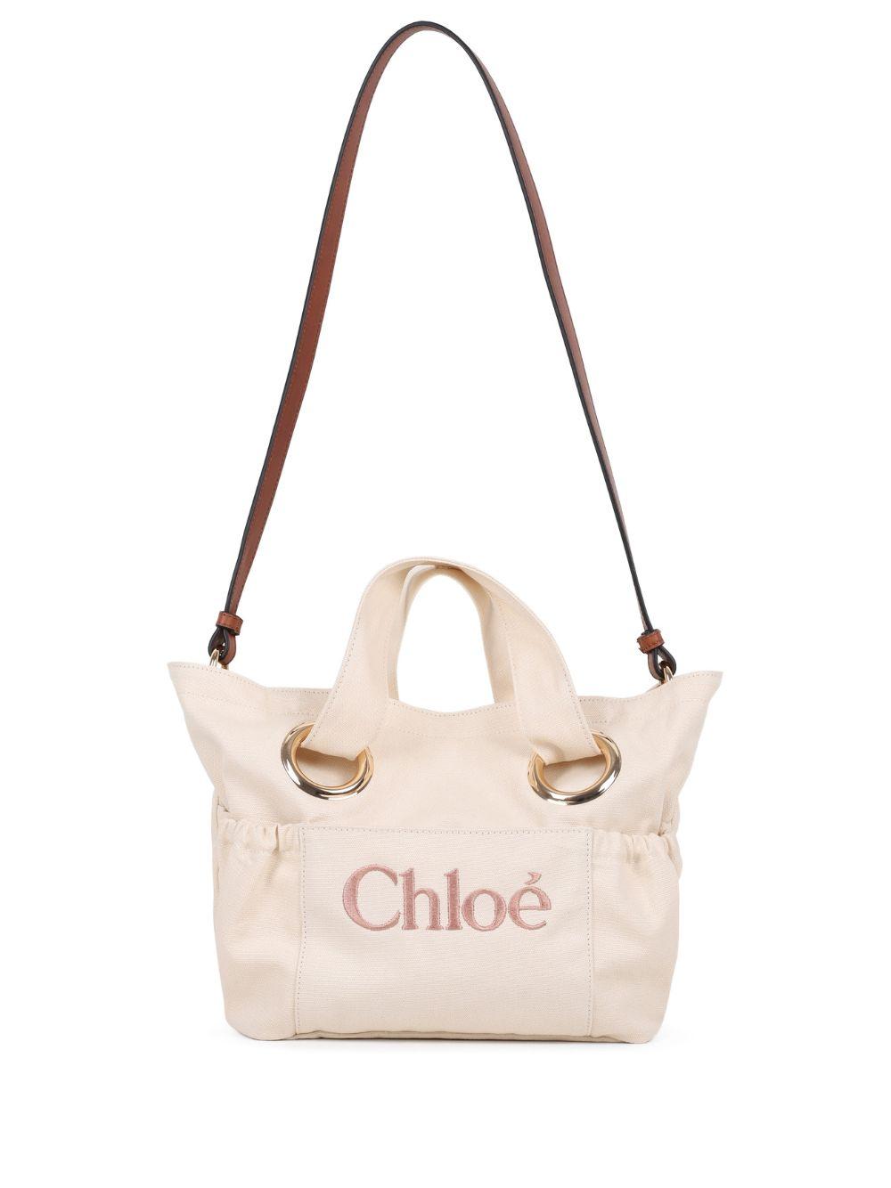 Borsa a spalla in cotone ecru con tracolla C20872 148 CHLOE KIDS 