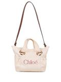 Borsa a spalla in cotone ecru con tracolla