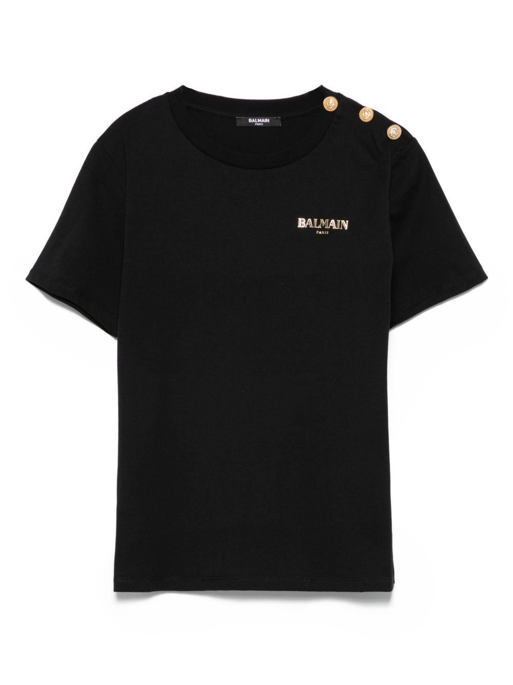 T-shirt Nera con Bottoni e Logo BX8R51Z3186 930OR BALMAIN KIDS 