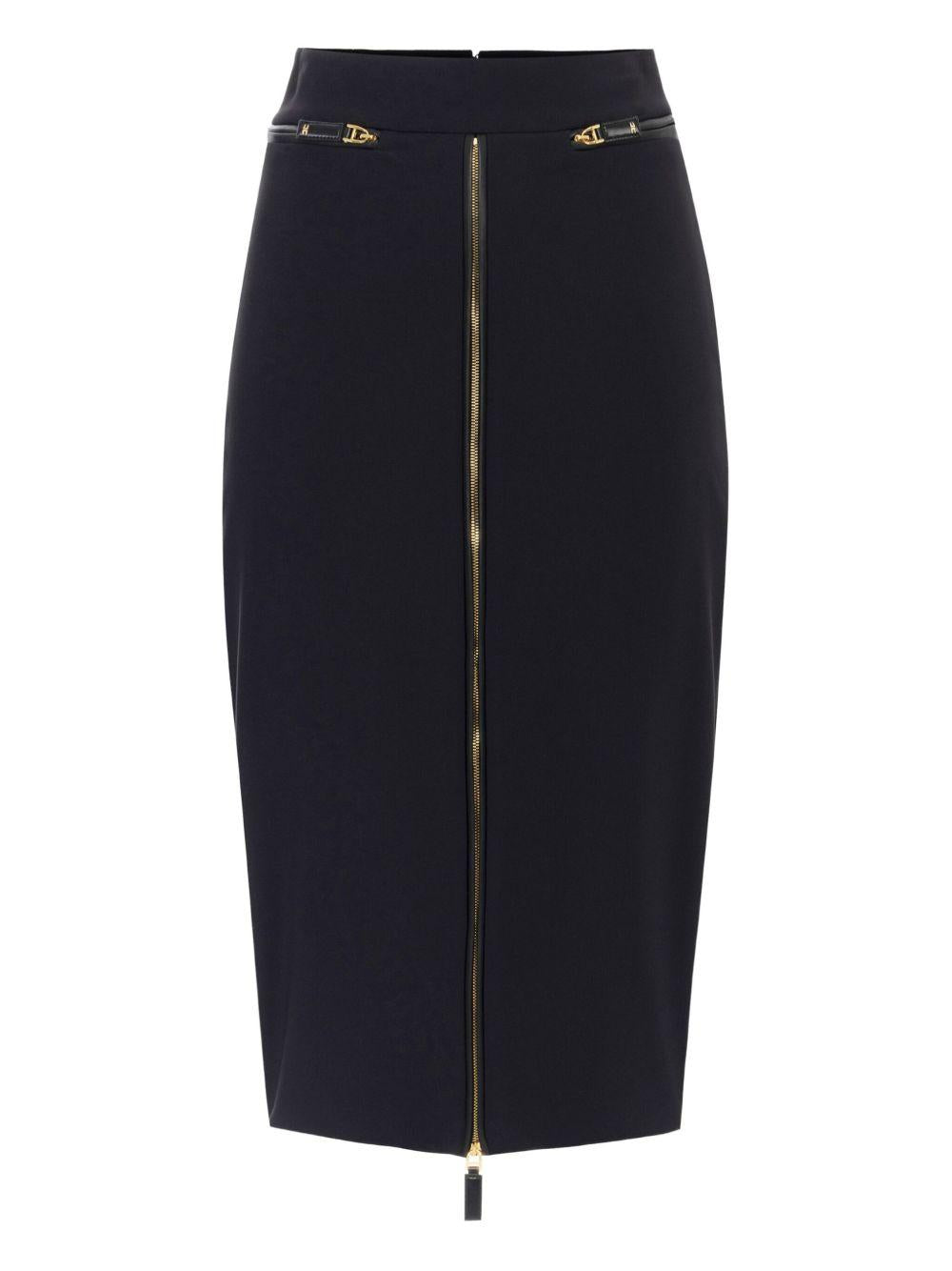 Gonna Midi Nera a Vita Alta con Zip Centrale GO13456E2 110 ELISABETTA FRANCHI 