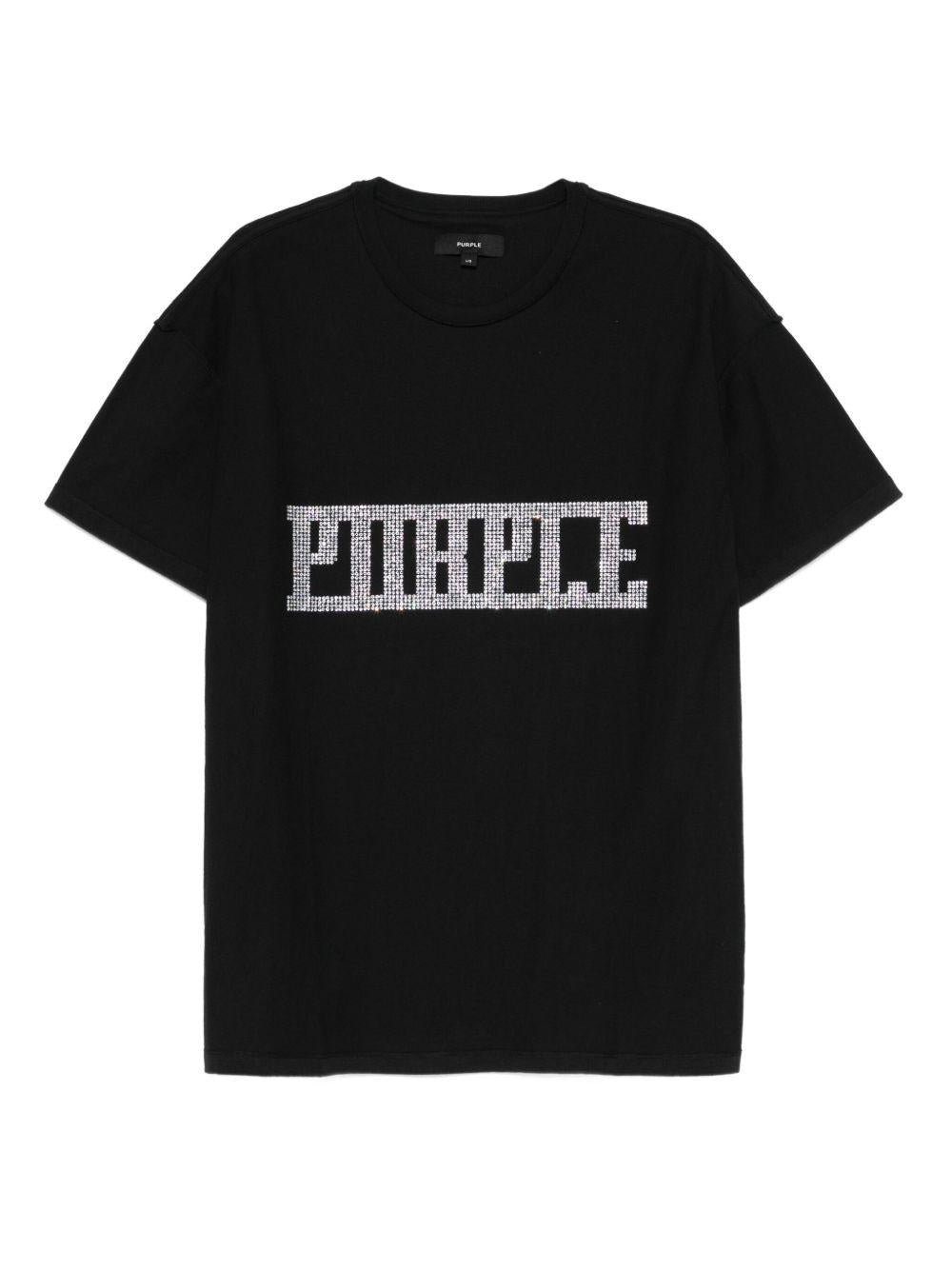 T-shirt in cotone con logo strass P101TBCP126 BLACK PURPLE BRAND 