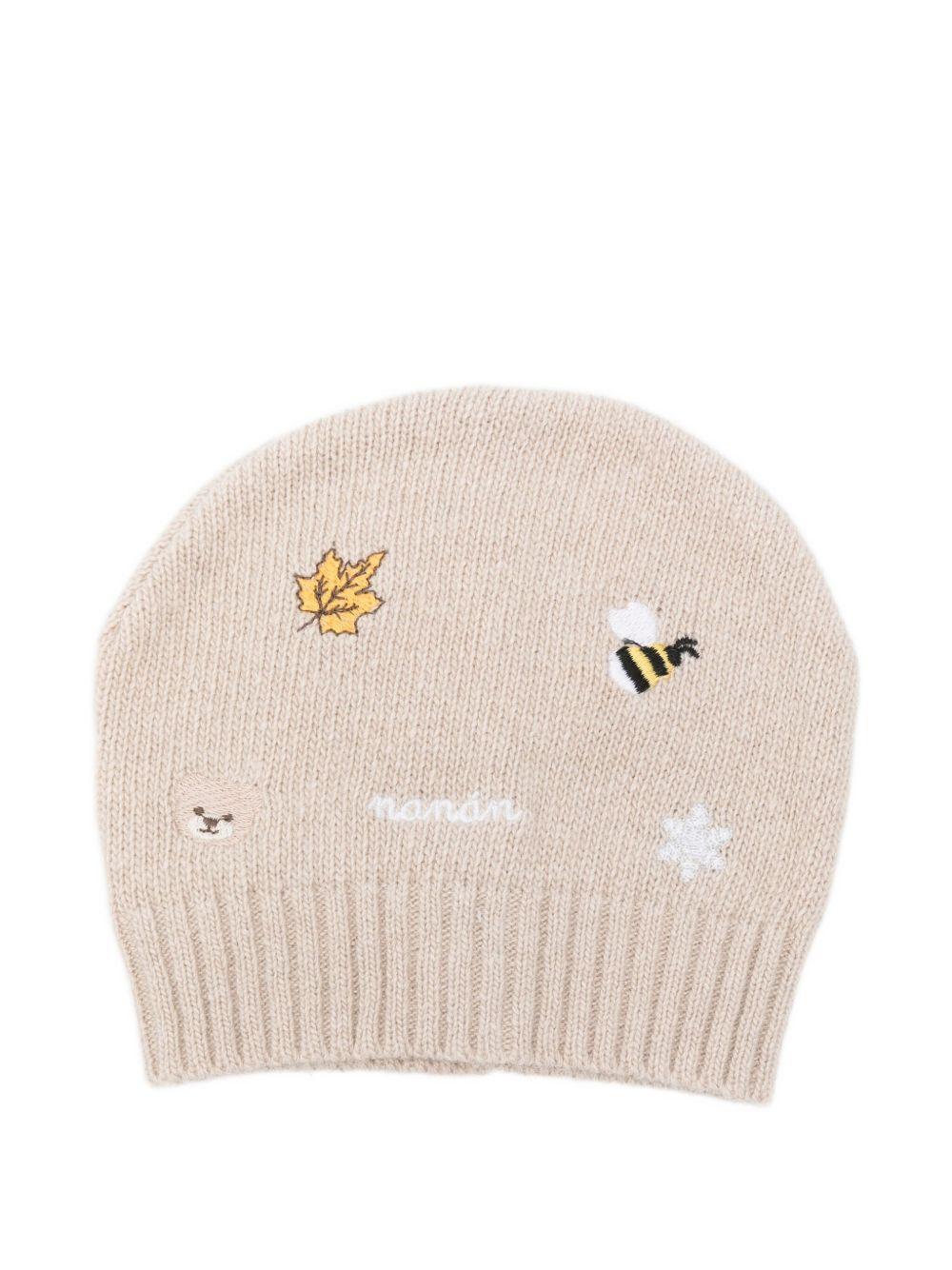 Berretto beige con ricamo I25014PC BEIGE NANAN KIDS 