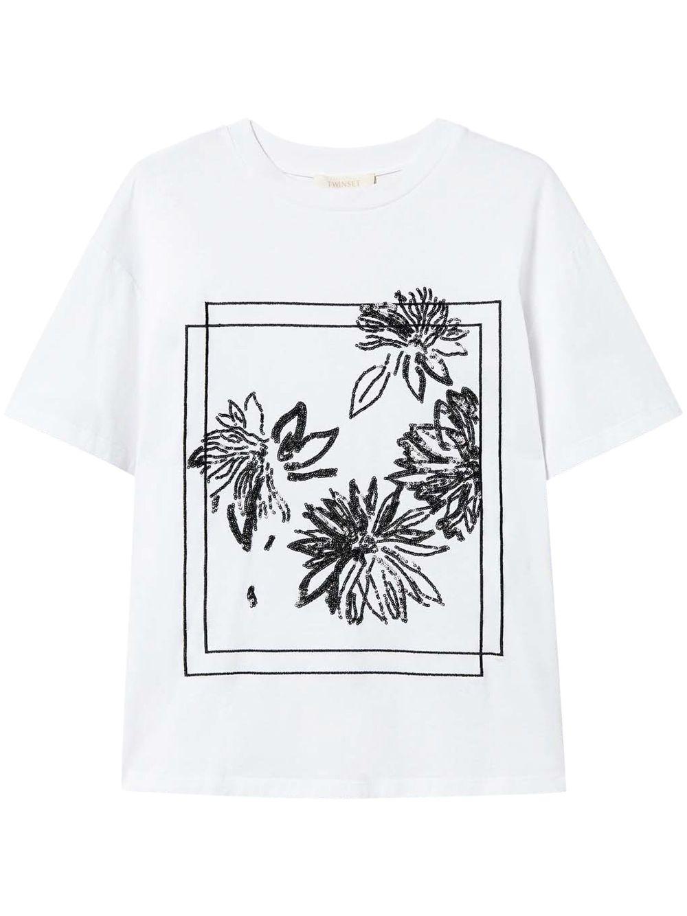 T-shirt bianca con ricami in pailletes
