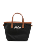 Borsa a mano in tessuto con dettagli in pelle