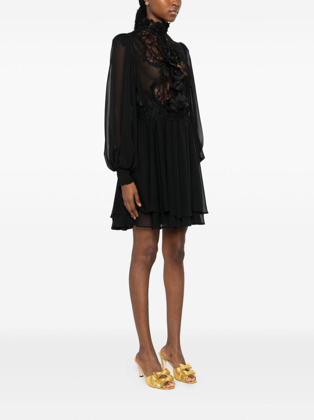 Abito Corto in Pizzo Floreale con Volant S00834 NERO BABYLON COLLECTION 