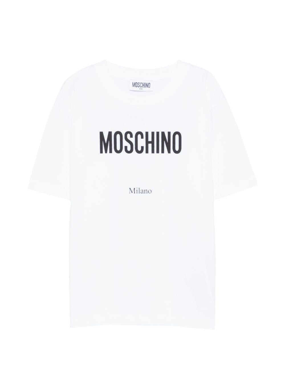 T-shirt in cotone con logo H6M05GLAA23 10101 MOSCHINO KIDS 