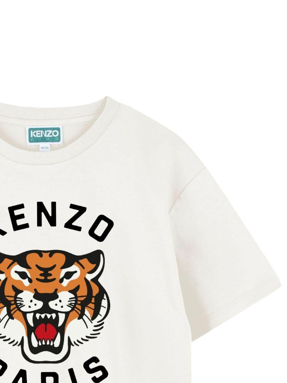 T-shirt bianco sporco con stampa Tiger Head K61505 117 KENZO KIDS 