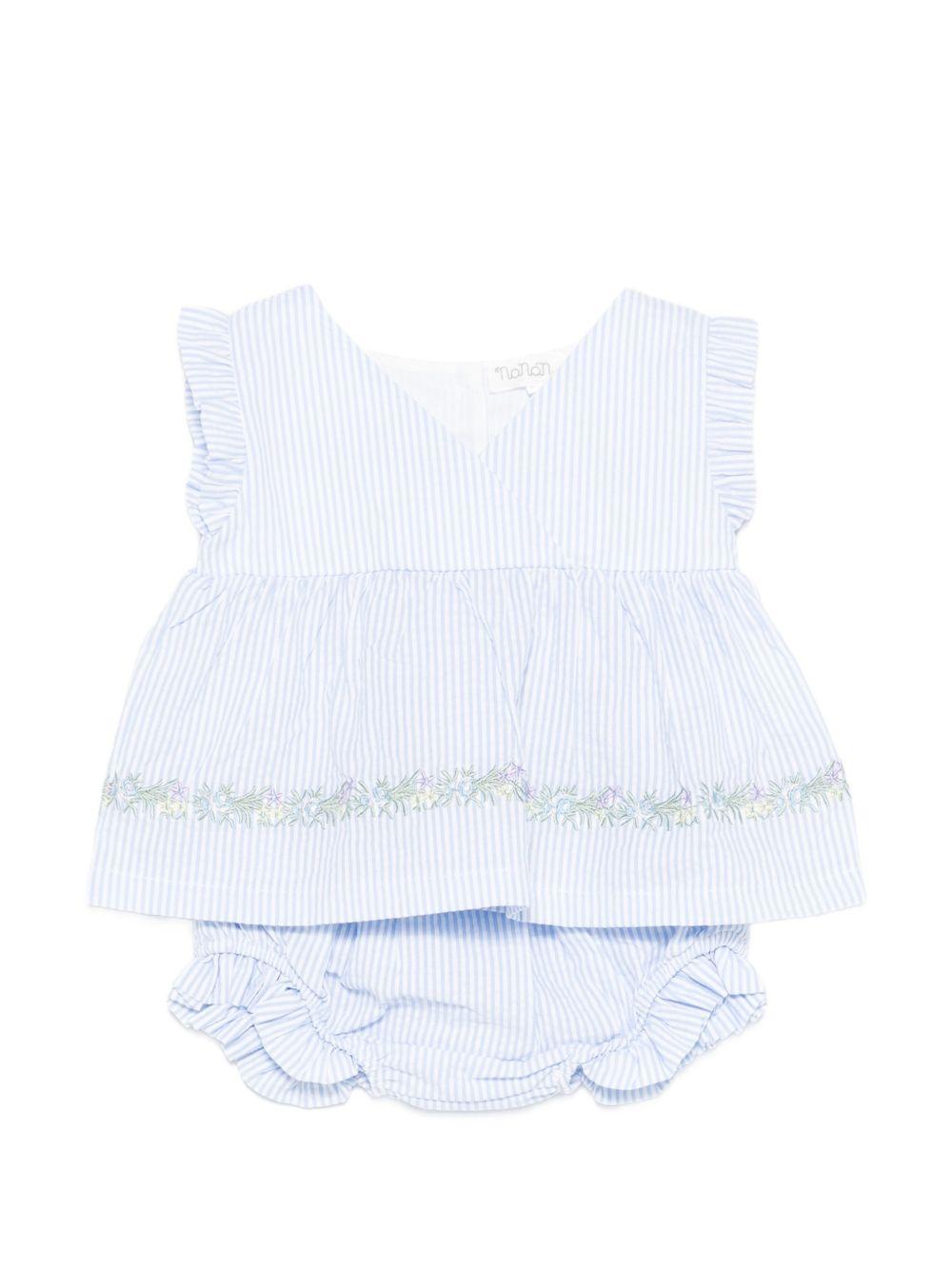 Completo abito e culotte in cotone a righe E26475 AZZURRO NANAN KIDS 