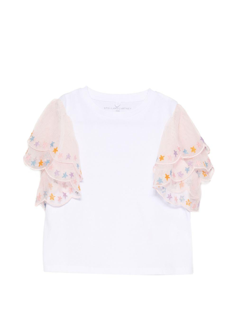 T-shirt con maniche in tulle ricamate TY8D11Z0434 100 STELLA MCCARTNEY KIDS 