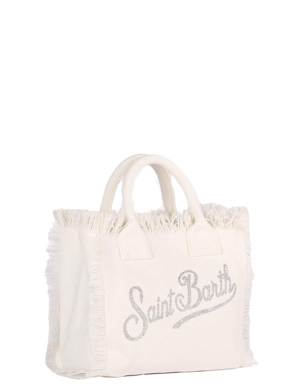 Borsa colette in canvas con strass avorio