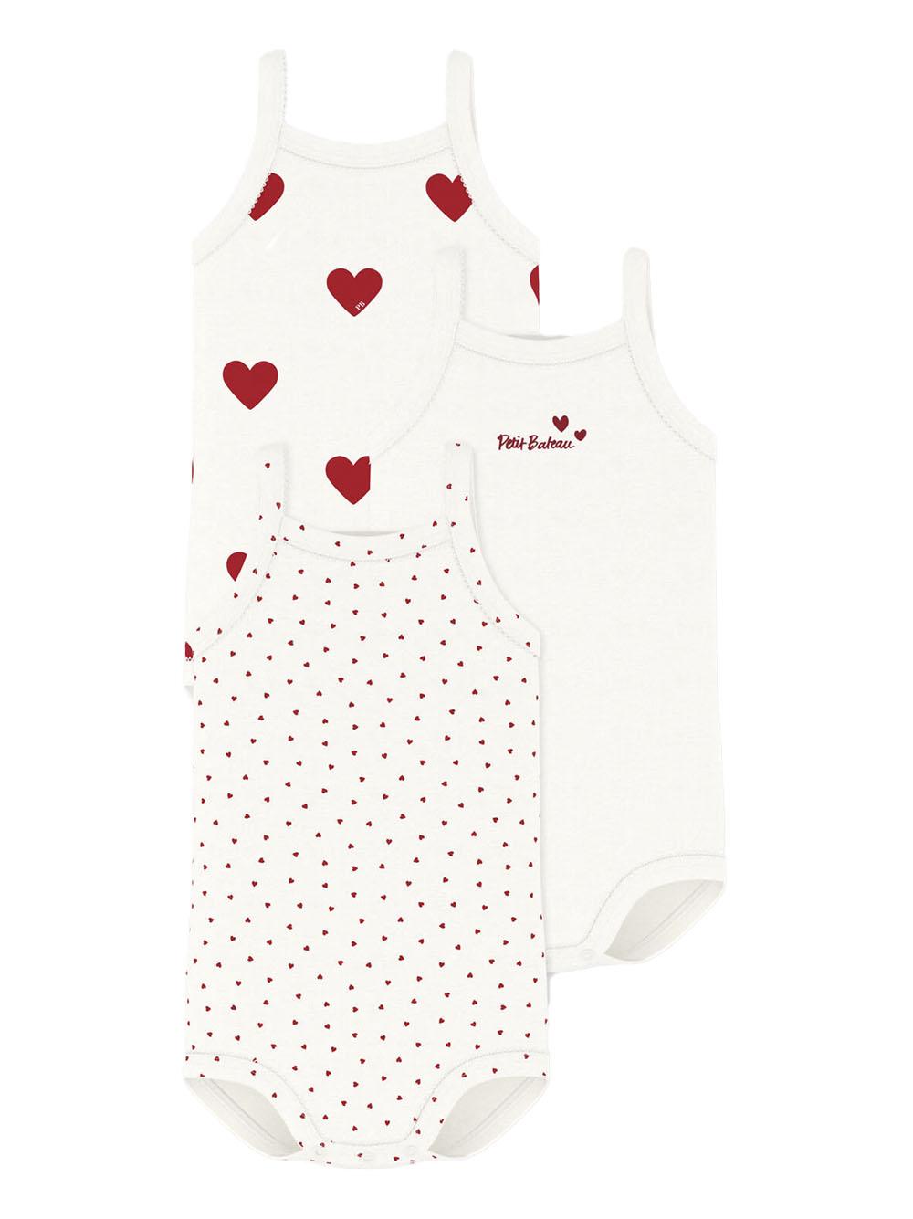 Set body bretelle con fantasia cuori (3pz) A04IX 00 PETIT BATEAU KIDS 