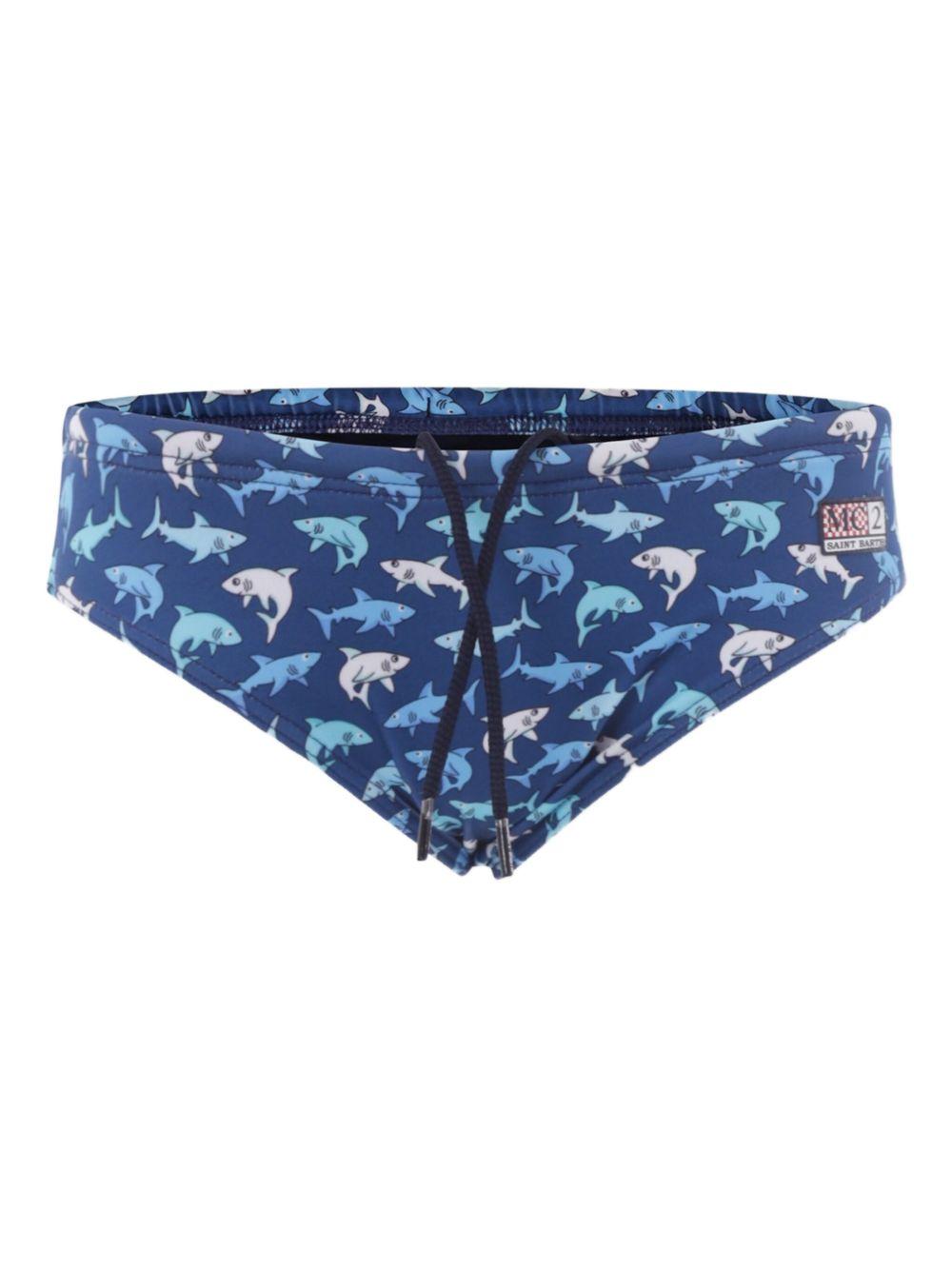 Costume slip blu con fantasia squali