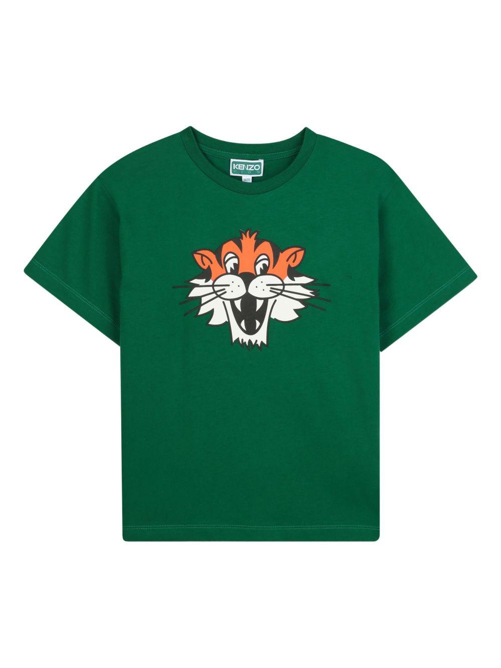 T-shirt verde con grafica Tiger K61450 67C KENZO KIDS 