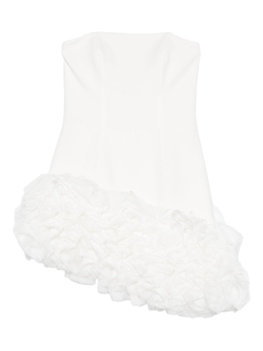 Abito Senza Spalline con Volant e Orlo Asimmetrico AT113 BIANCO ALESSANDRO LEGORA 