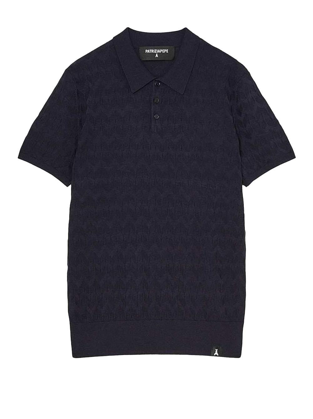 Polo in maglia blu motivo chevron