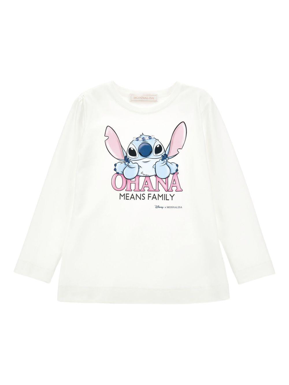 T-shirt Bianca con Stampa Ohana means family 19F6186013 0001 MONNALISA KIDS 