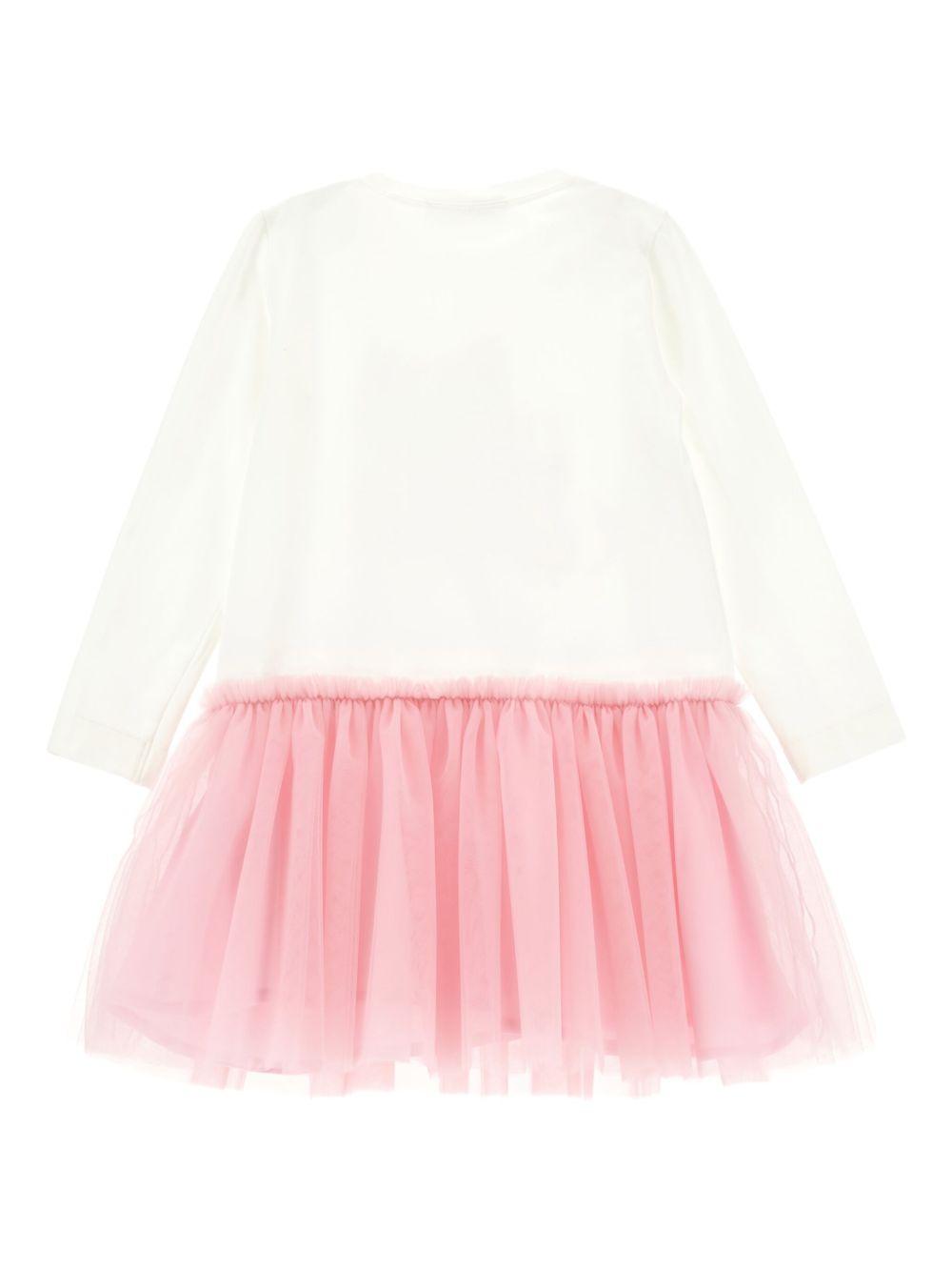 Abito Bianco con Gonna in Tulle e Stampa Cartoon 19F9036013 0190 MONNALISA KIDS 