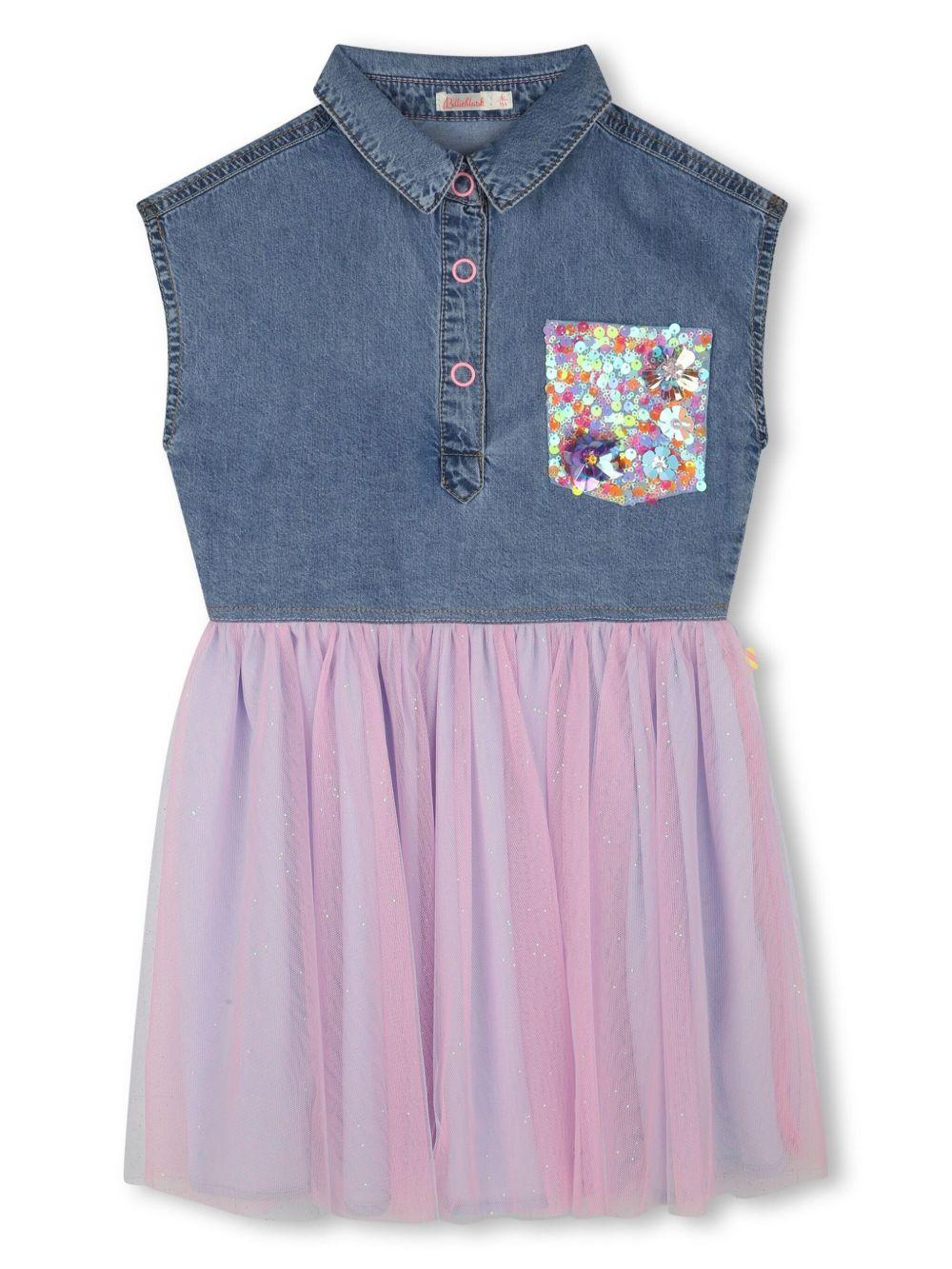 Abito in denim e tulle lilla