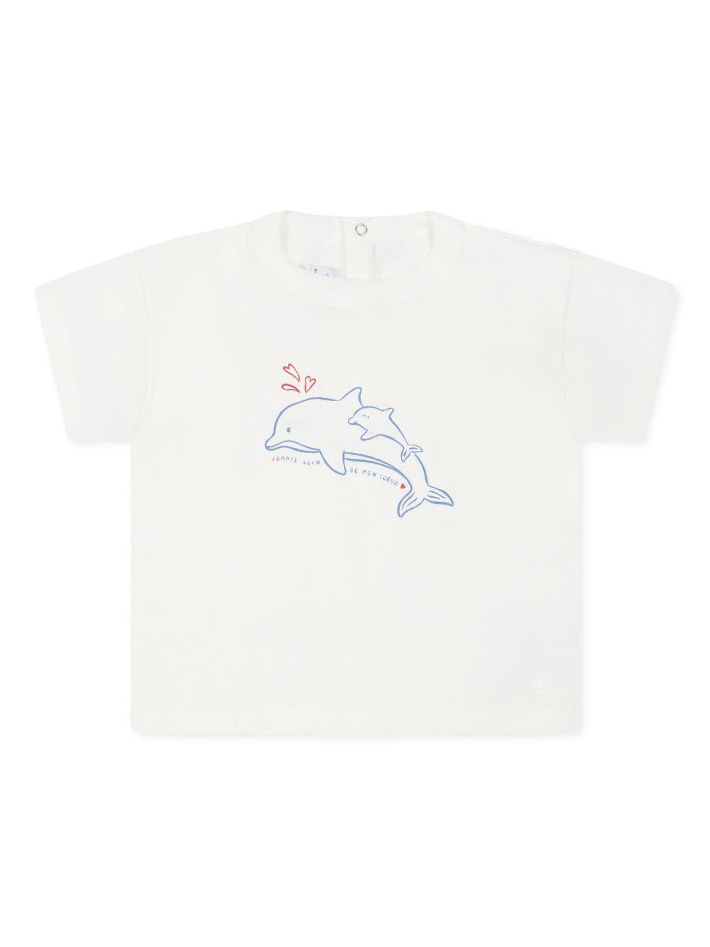 T-shirt bianca stampa delfini neonata A0CWB 02 PETIT BATEAU KIDS 
