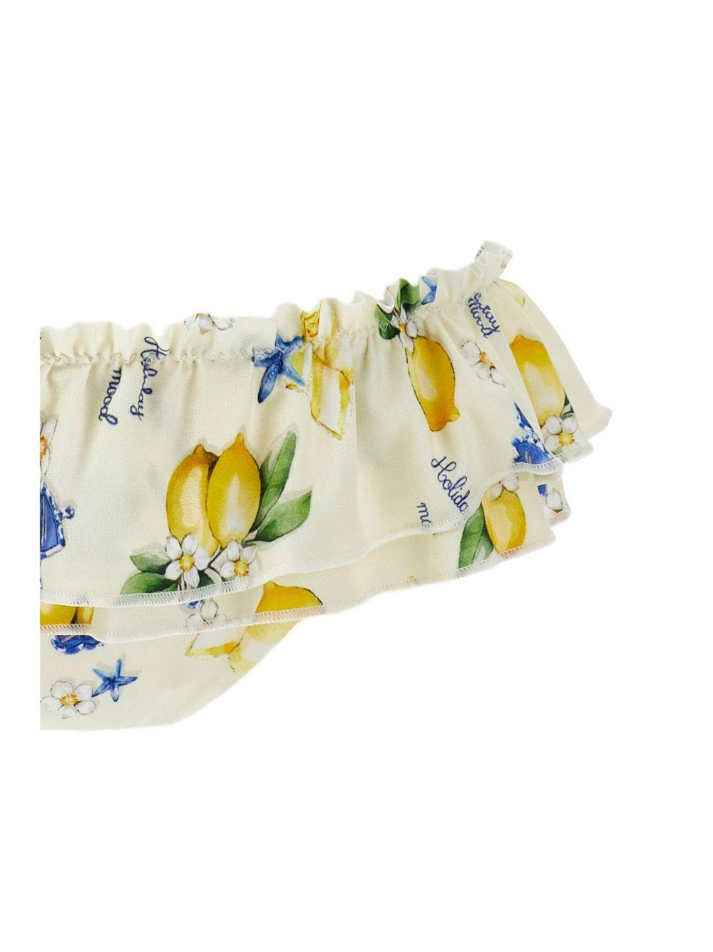 Bikini con stampa limoni e rouche 19G0067039 0014 MONNALISA KIDS 
