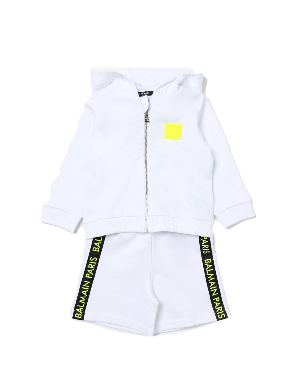 Completo neonato bianco con bande laterali neonato BU3610Z0081 100GL BALMAIN KIDS 