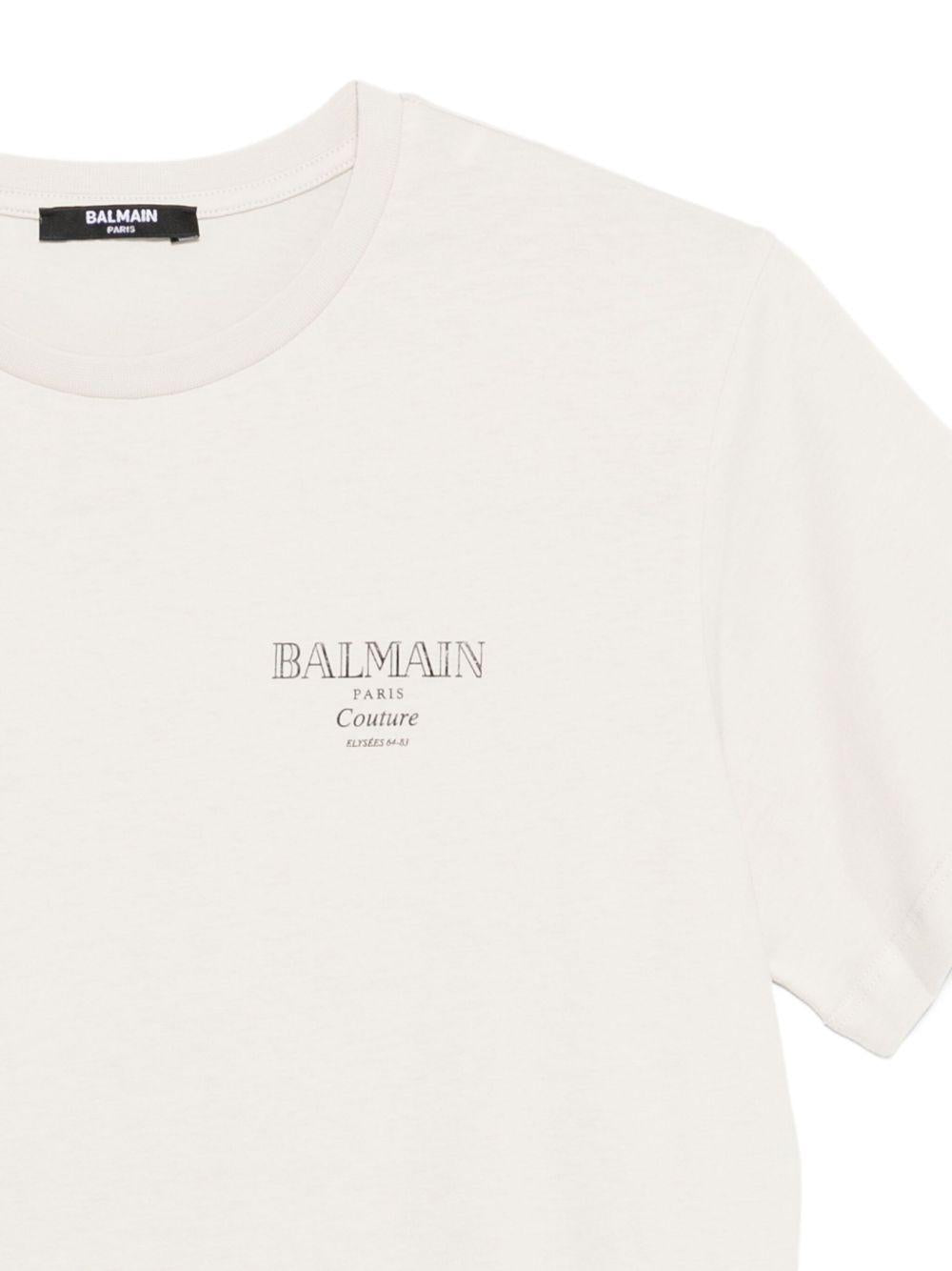 T-shirt Bambina in Cotone Beige con Logo BX8P91Z3186 107NE BALMAIN KIDS 