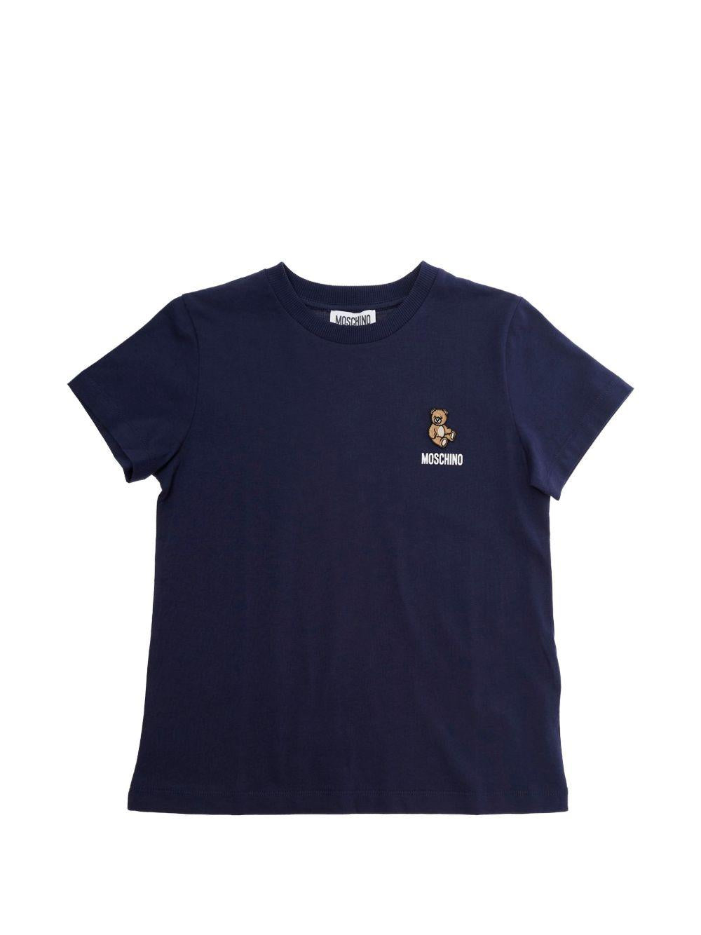 T-shirt in cotone con logo ricamato HUM05TLAA02 40016 MOSCHINO KIDS 