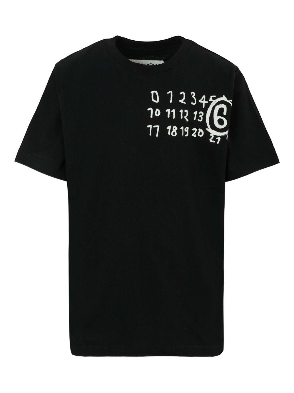 T-shirt nera girocollo con logo e maniche corte M60897MM02Y M6900 MM6 MAISON MARGIELA KIDS 