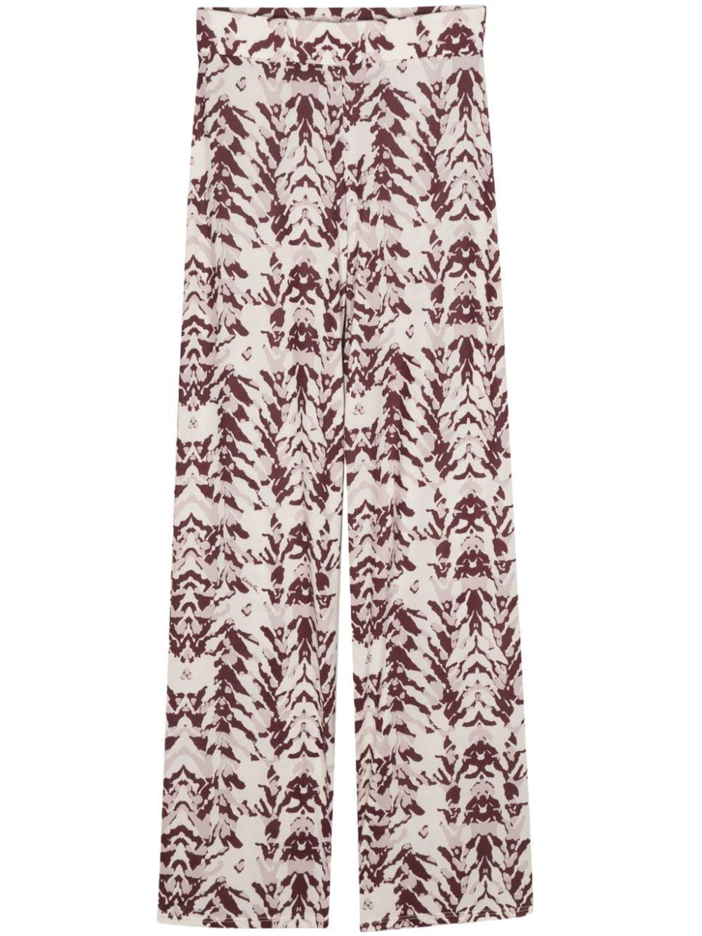 Pantalone fantasia astratta bianco/prugna