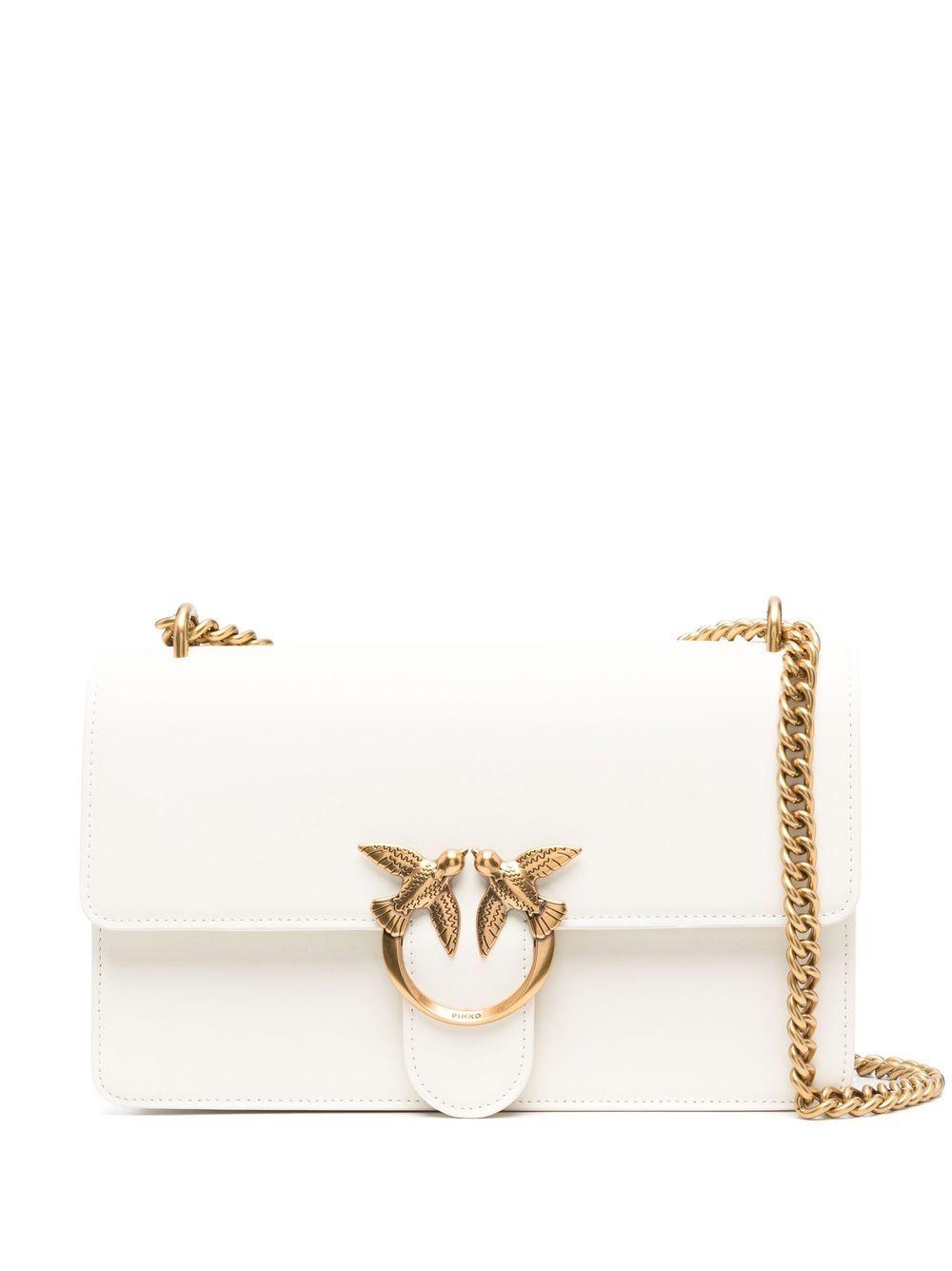 Borsa a Tracolla Bianca in Pelle con Catena e Logo Oro 100941A0F1 Z14Q PINKO 