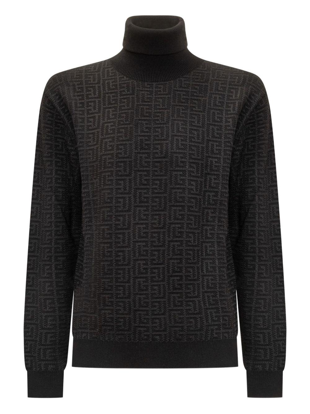 Maglione Nero a Collo Alto con Motivo Geometrico BX9Q00X0121 930 BALMAIN KIDS 
