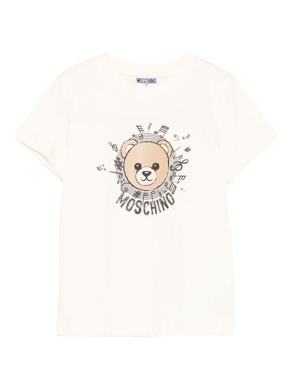 T-shirt Beige Maniche Corte con Stampa Teddy Bear HOM058LAA10 10123 MOSCHINO KIDS 