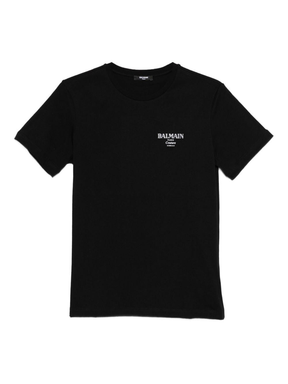 T-shirt Nera in Cotone con Logo BX8P91Z3186 930BC BALMAIN KIDS 