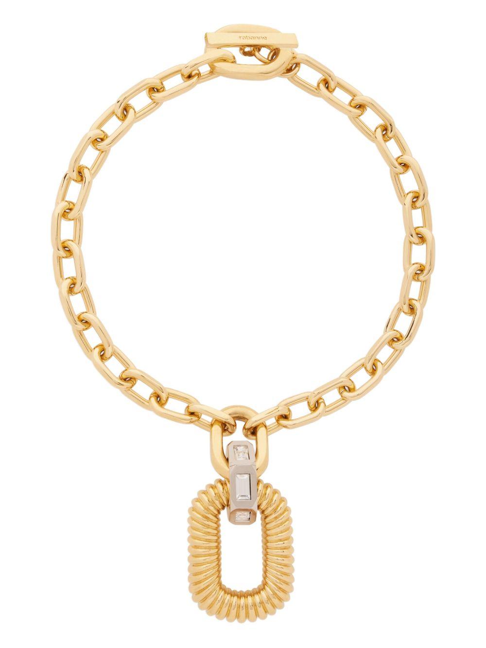 Collana XL Link dorata con logo inciso e strass 25ABB0379MET784 M711 RABANNE 