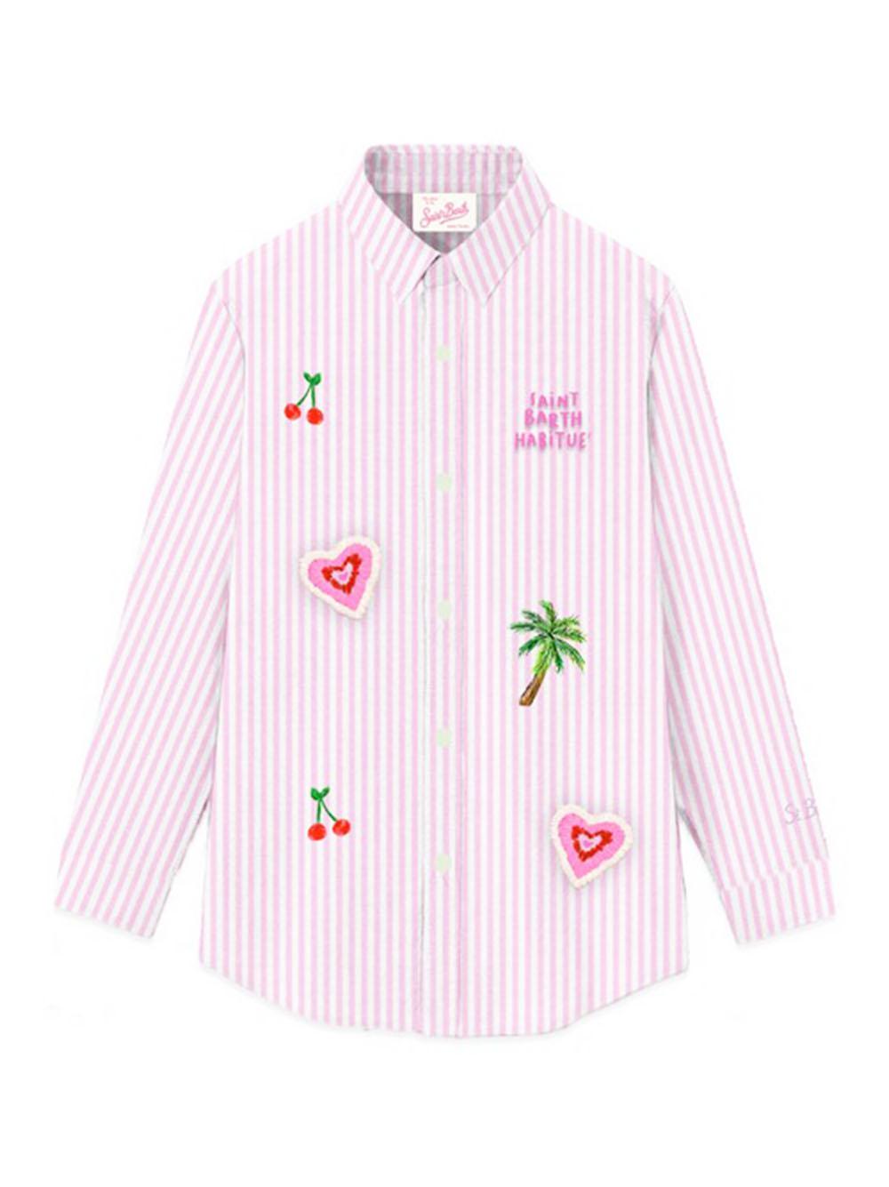 Camicia brigitte fantasia a righe e ricami