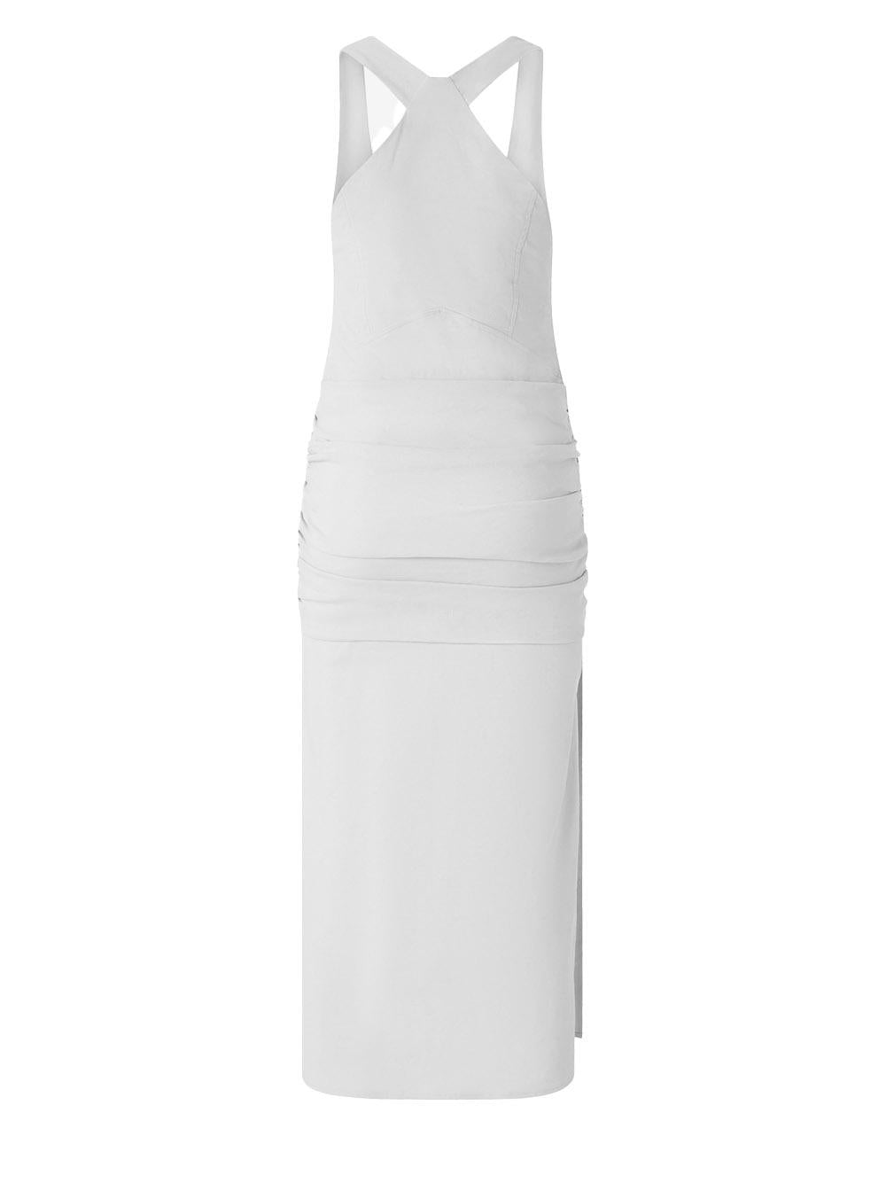 Vestito a canotta in lino con bottoni bianco 104827A0IM Z07 PINKO 