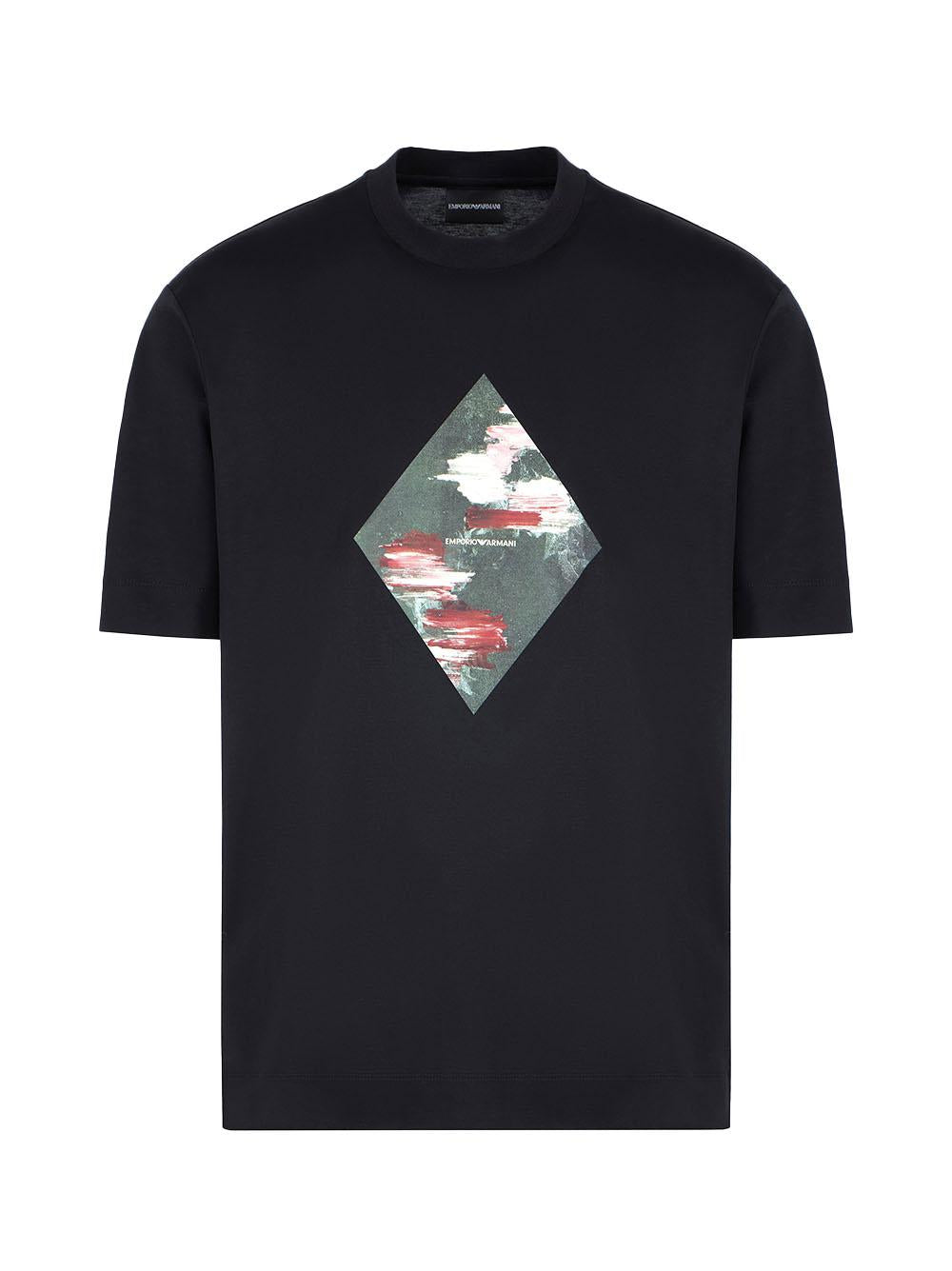 T-shirt nera con stampa frontale astratta