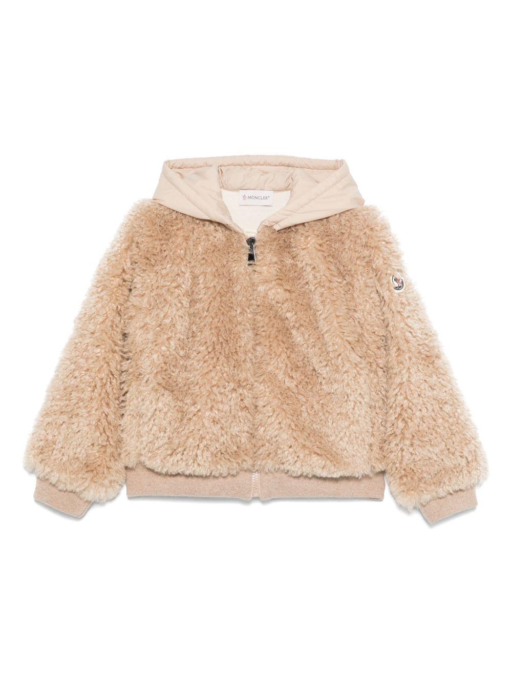 Felpa Teddy Beige con Cappuccio e Zip K29548G0001389B0G 268 MONCLER KIDS 