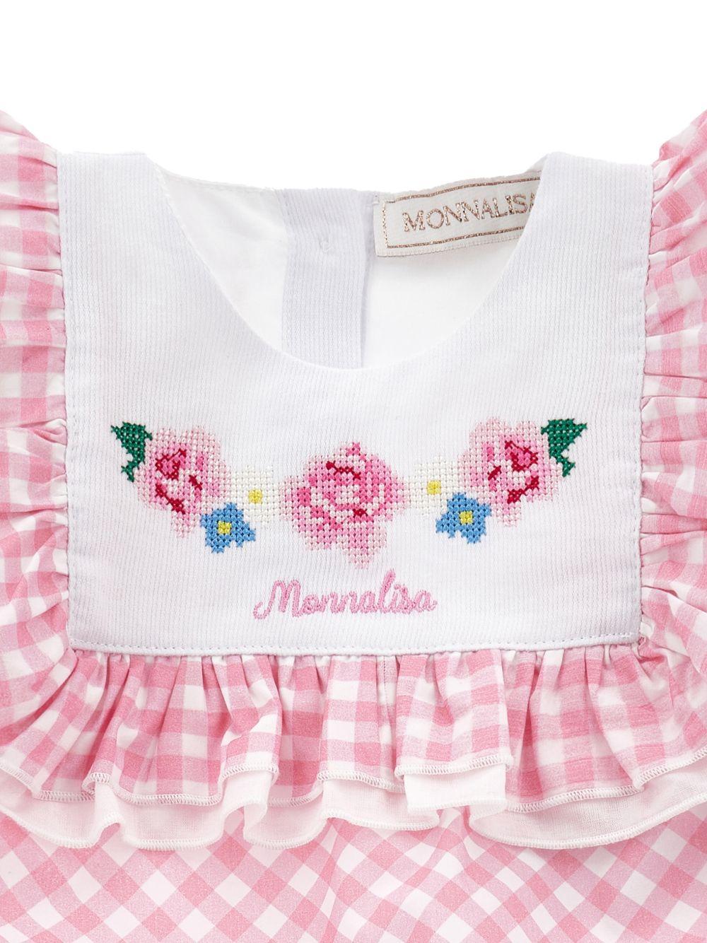 Pagliaccetto a quadretti con ricamo floreale 35G2037011 9990 MONNALISA KIDS 