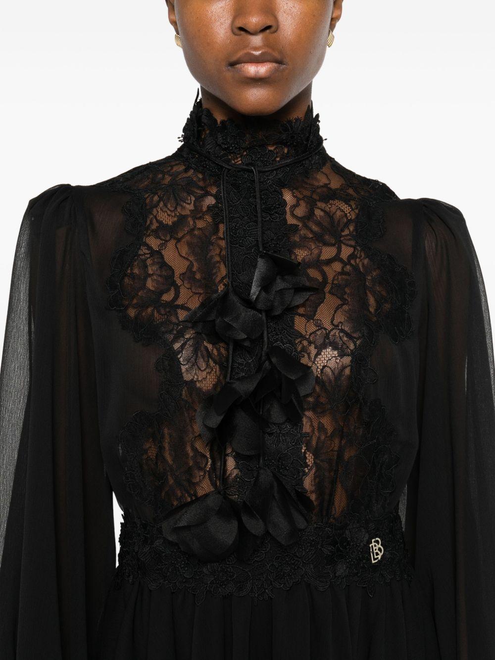 Abito Corto in Pizzo Floreale con Volant S00834 NERO BABYLON COLLECTION 