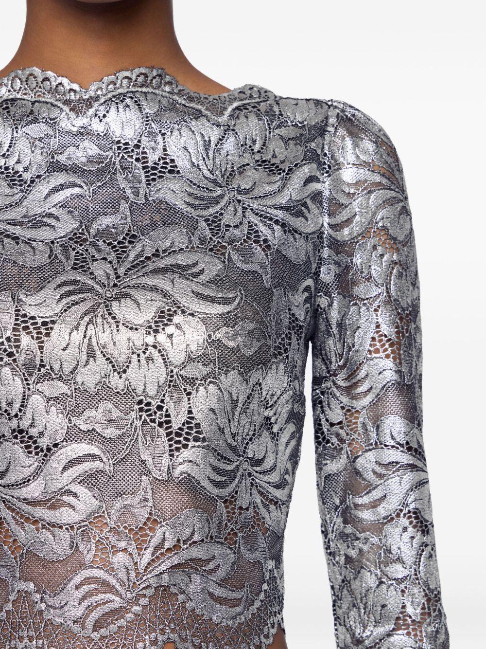 Maglia corta grigia con ricamo in pizzo 25AJTO845PA0244 V912 RABANNE 