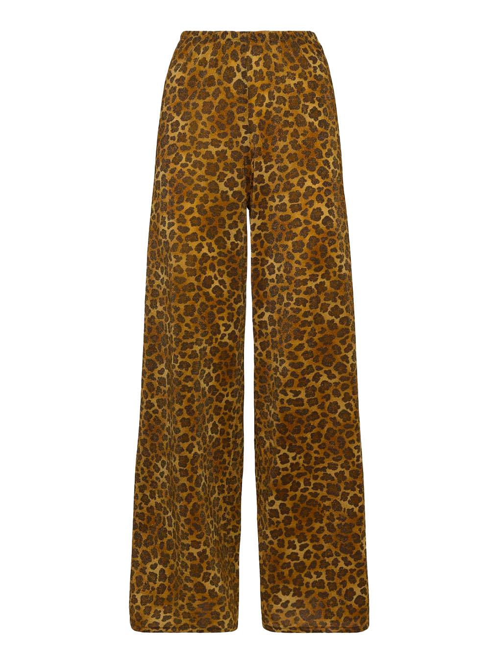 Pantaloni a gamba larga Amalia in lurex leopardato