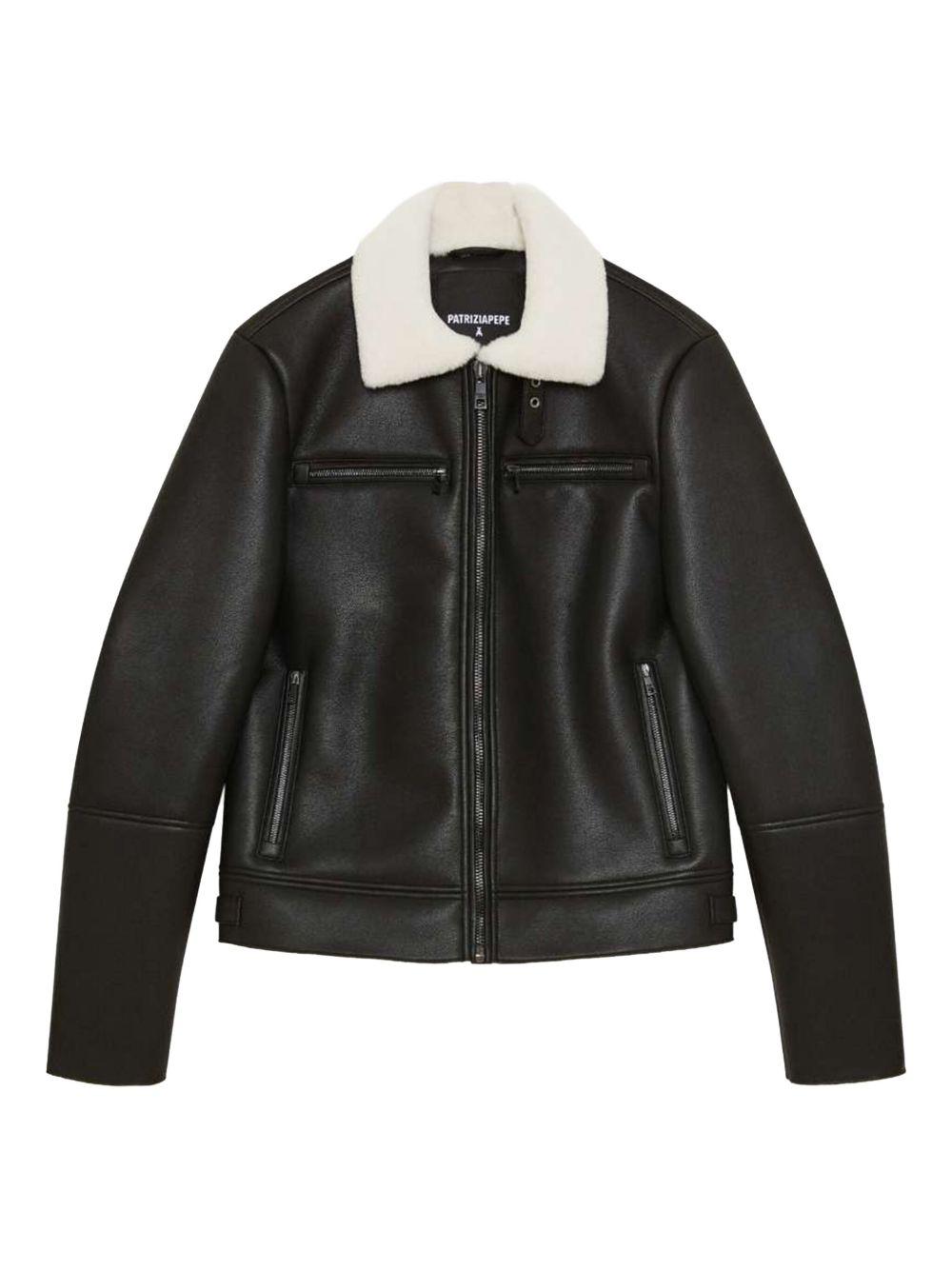 Giacca in pelle e shearling nera 5O0025E060 J4E0 PATRIZIA PEPE 