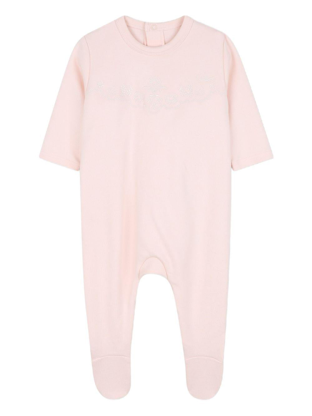 Set Neonato a Coste con Logo Ricamato C20774 45Q CHLOE KIDS 